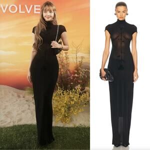 Jean Paul Gaultier | Long Dress in Black Flocked Tattoo Rose Lisa Blackpink XS